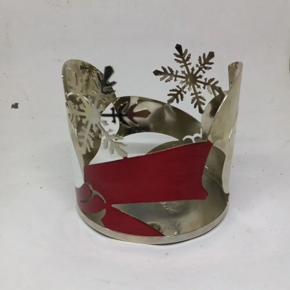 Bath & Body Works Snowman Snowflake 3 Wick Metal Candle Holder-Red-White-Silver
